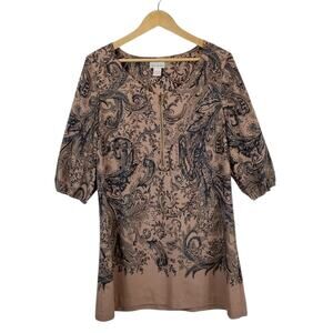 Soft Surroundings Taupe Blue Paisley Shift Dress Size Large